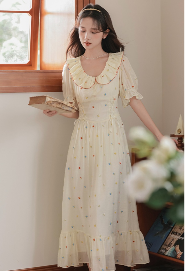Embroidery romantic tender lotus leaf edges dress