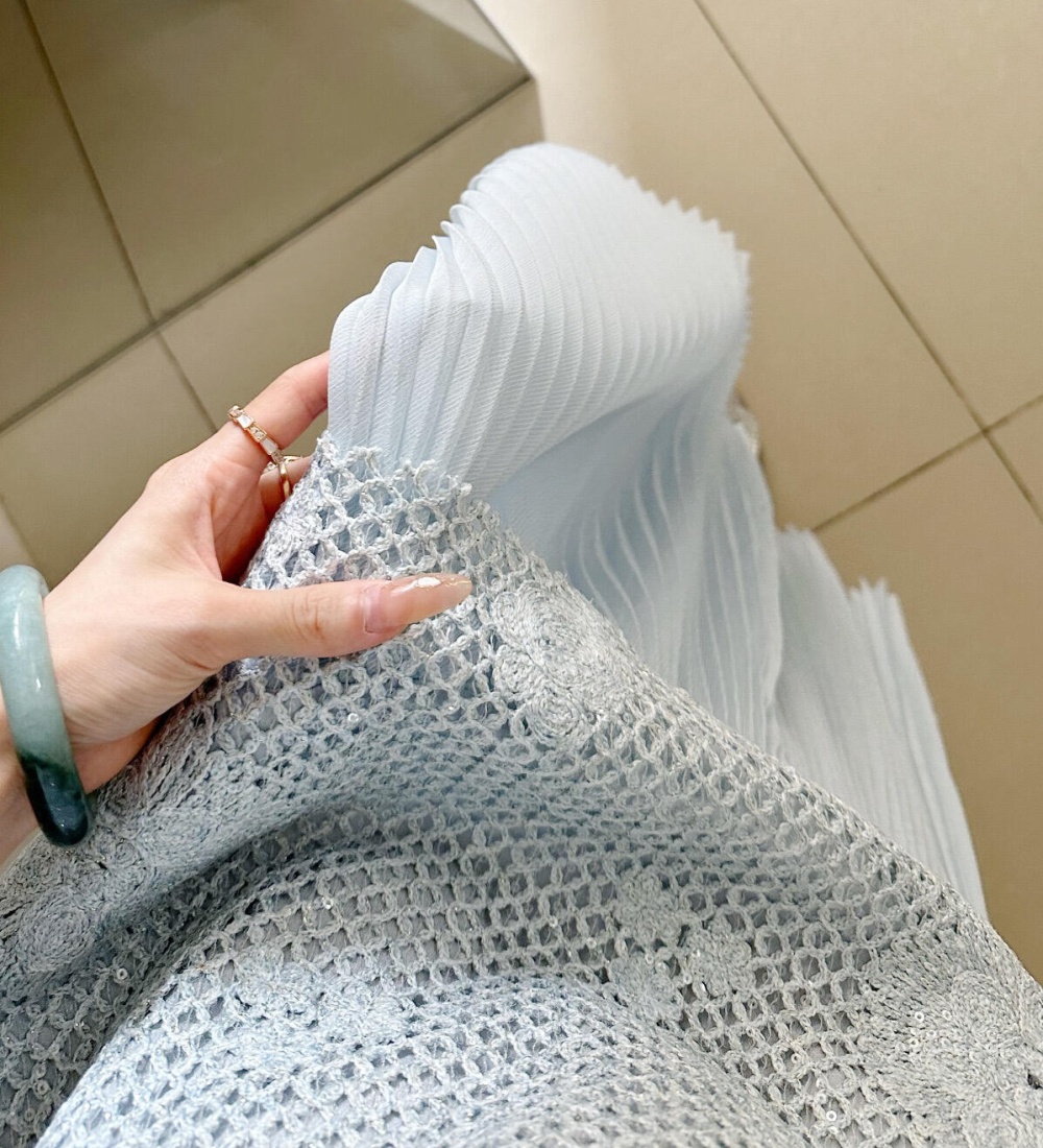 Pleated crochet gauze niche sleeveless dress for women