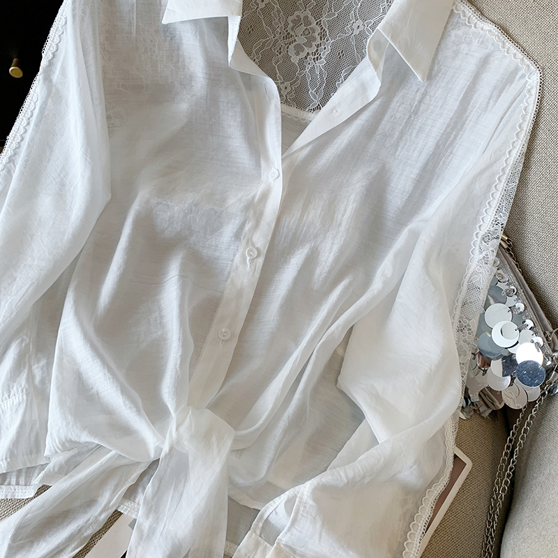 Summer thin lace sunscreen coat lapel loose splice tops