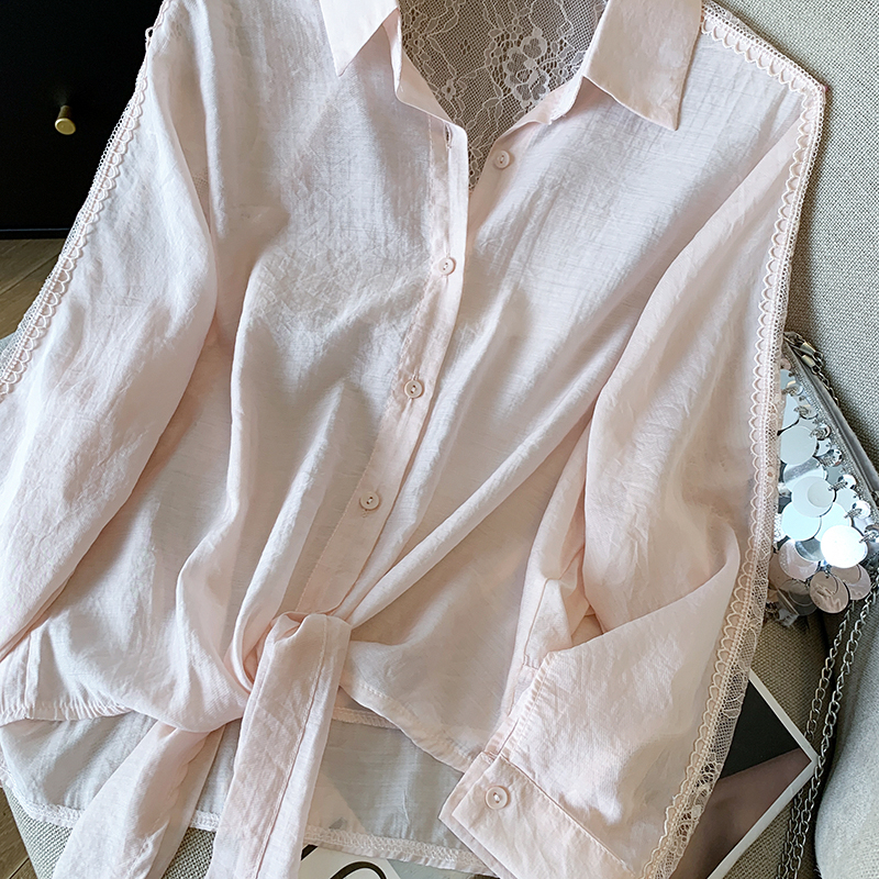 Summer thin lace sunscreen coat lapel loose splice tops