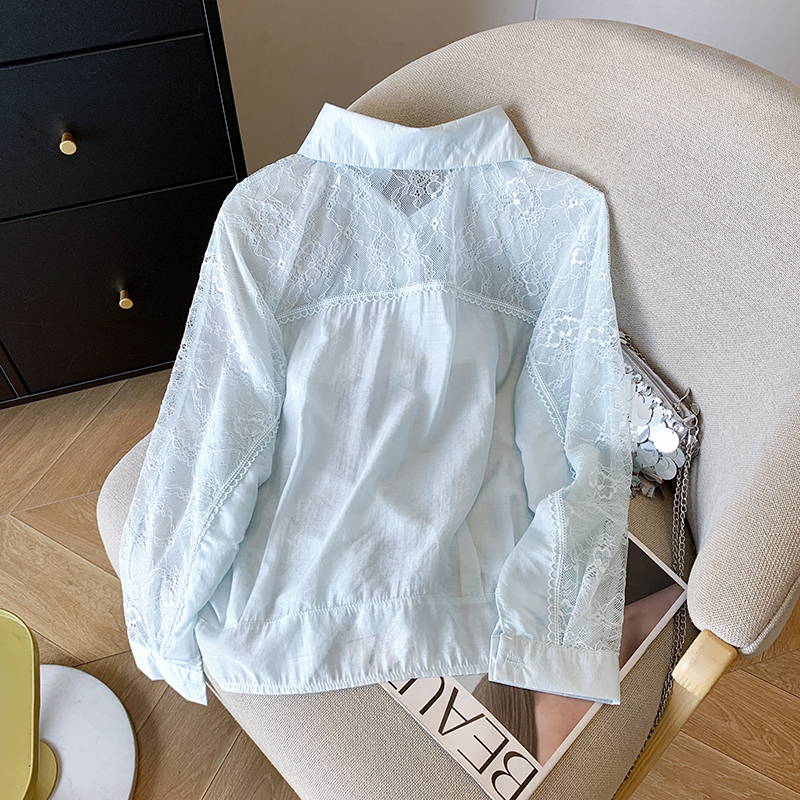Summer thin lace sunscreen coat lapel loose splice tops