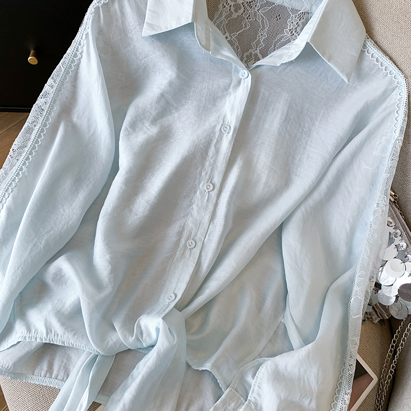 Summer thin lace sunscreen coat lapel loose splice tops