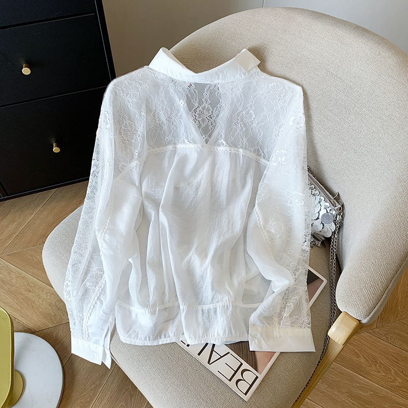 Summer thin lace sunscreen coat lapel loose splice tops