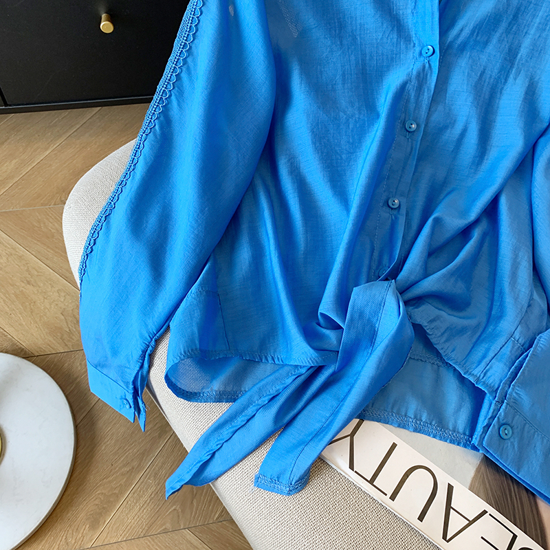 Summer thin lace sunscreen coat lapel loose splice tops