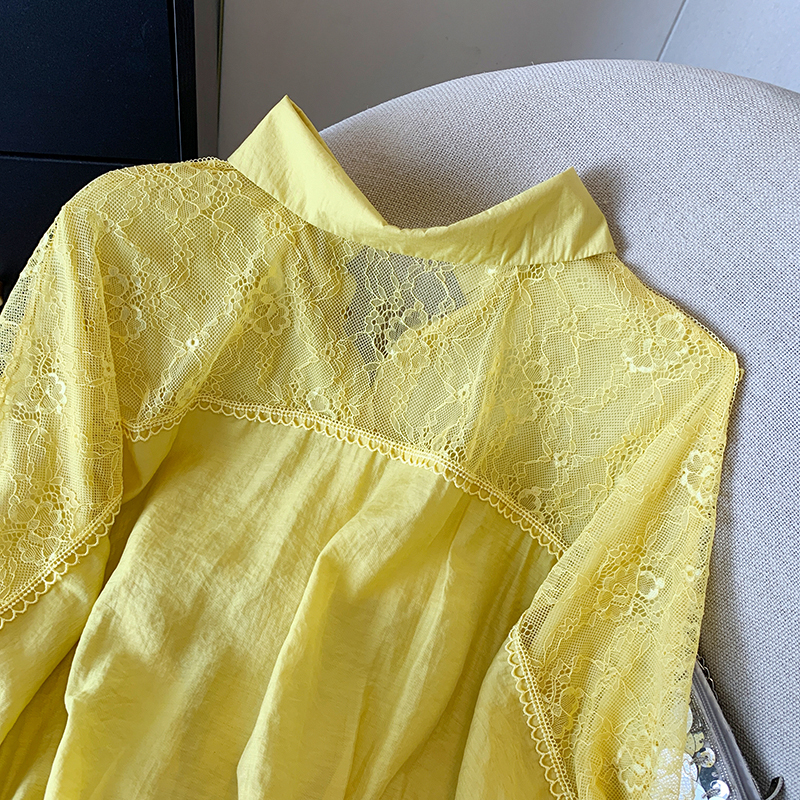 Summer thin lace sunscreen coat lapel loose splice tops