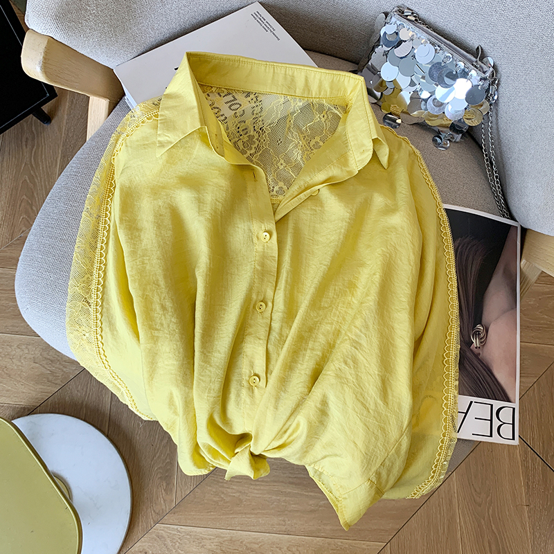Summer thin lace sunscreen coat lapel loose splice tops