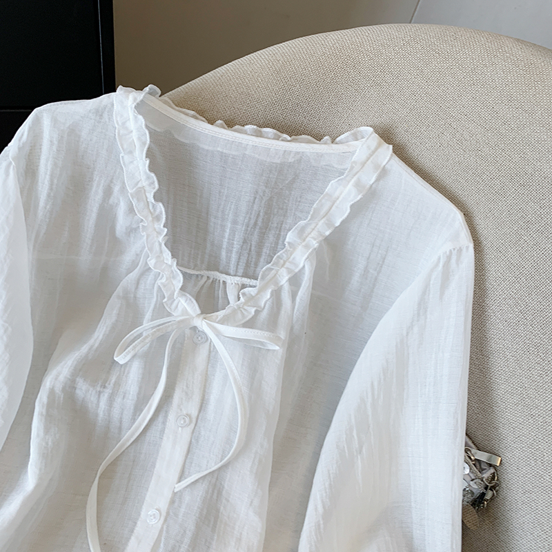 Drape white sunscreen shirt thin ice silk sun shirt for women