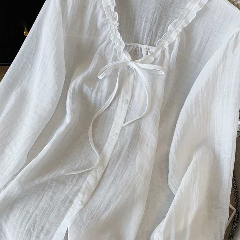 Drape white sunscreen shirt thin ice silk sun shirt for women