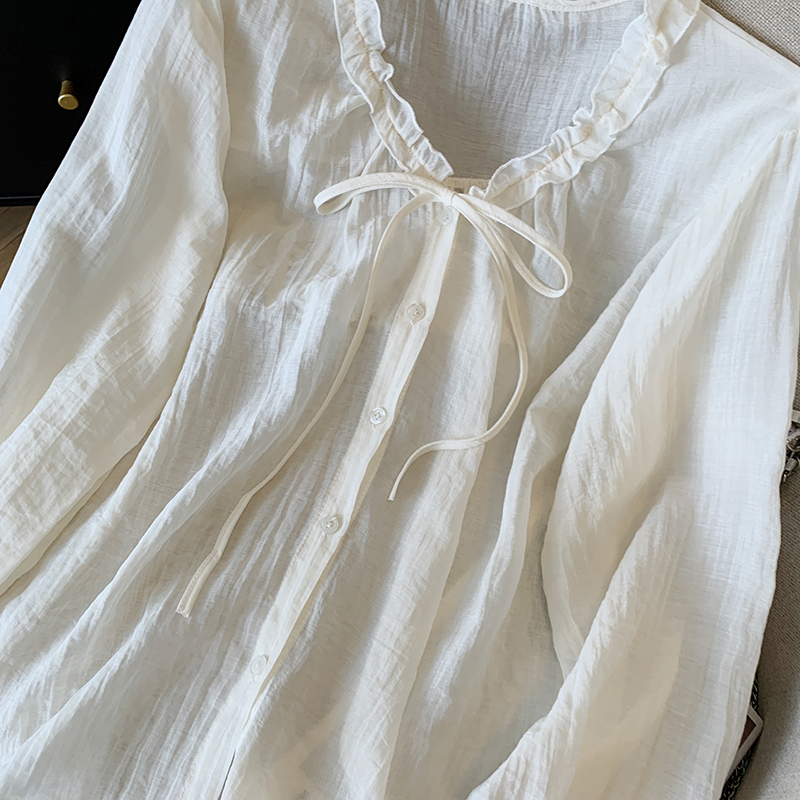 Drape white sunscreen shirt thin ice silk sun shirt for women