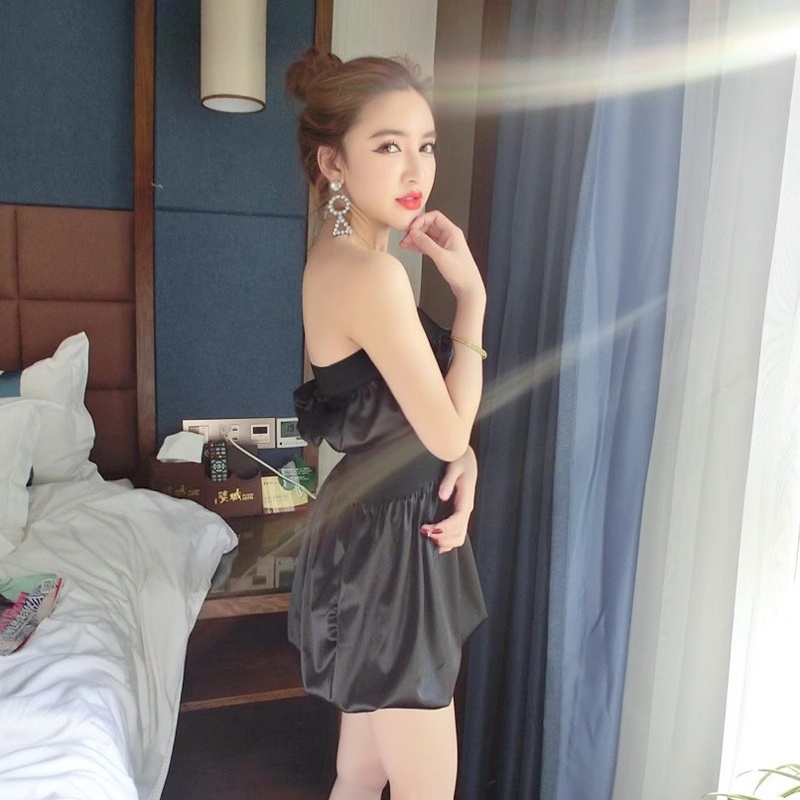 Grace satin sexy wrapped chest imitation silk dress