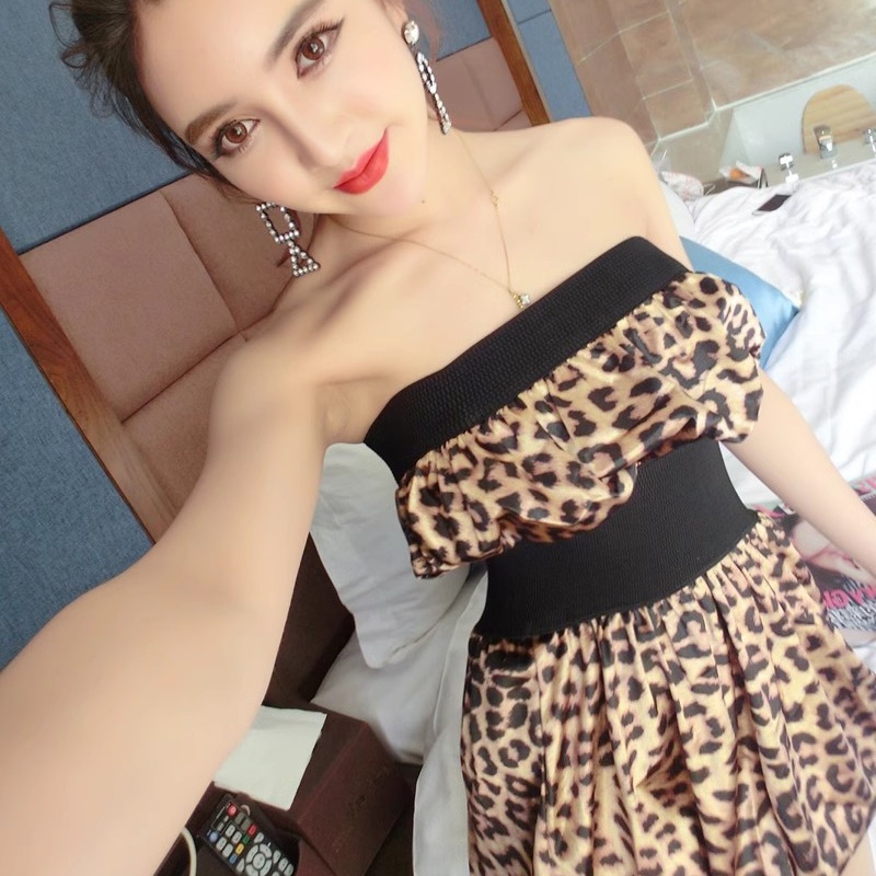 Grace satin sexy wrapped chest imitation silk dress