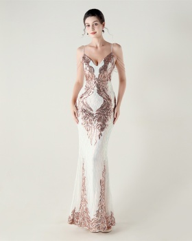 Colors preside drape perform V-neck evening dress
