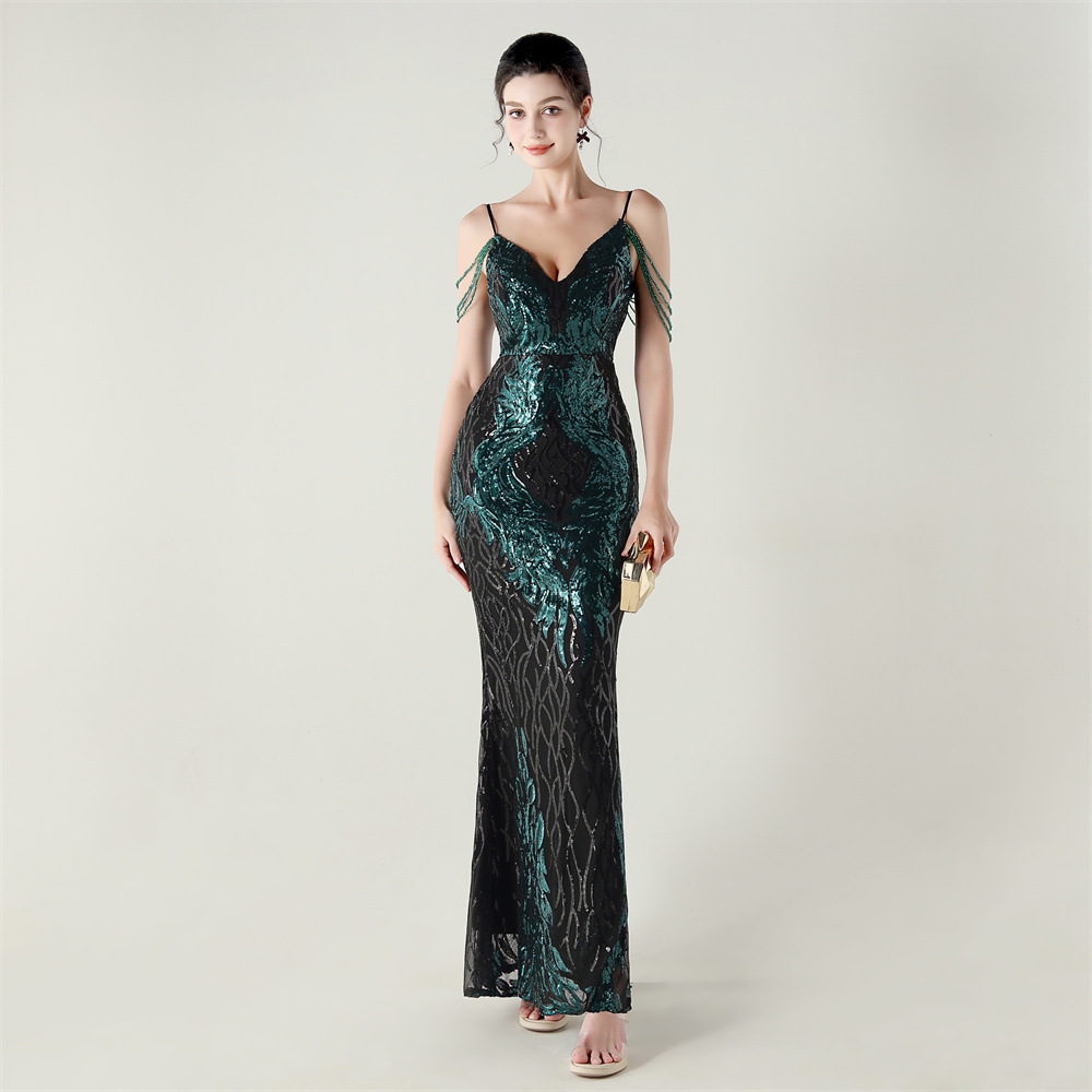 Colors preside drape perform V-neck evening dress