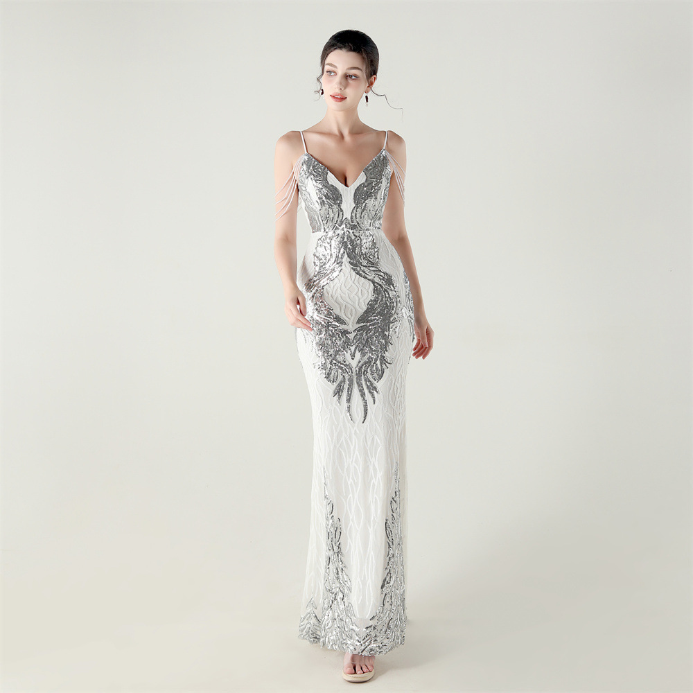 Colors preside drape perform V-neck evening dress