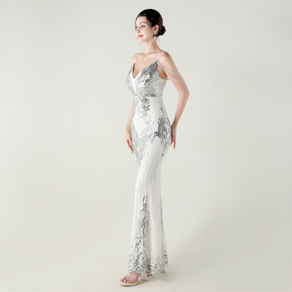 Colors preside drape perform V-neck evening dress