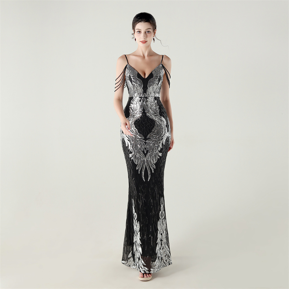 Colors preside drape perform V-neck evening dress