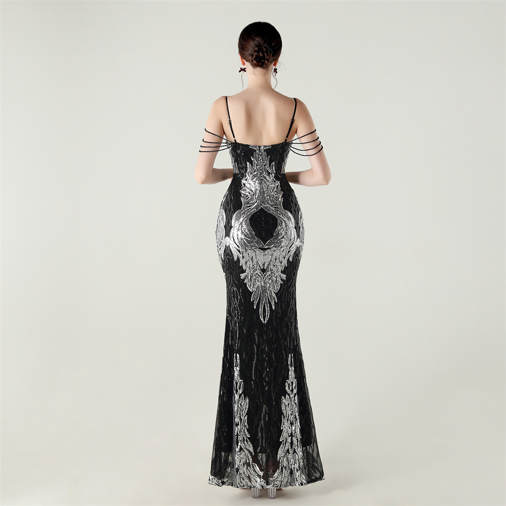 Colors preside drape perform V-neck evening dress
