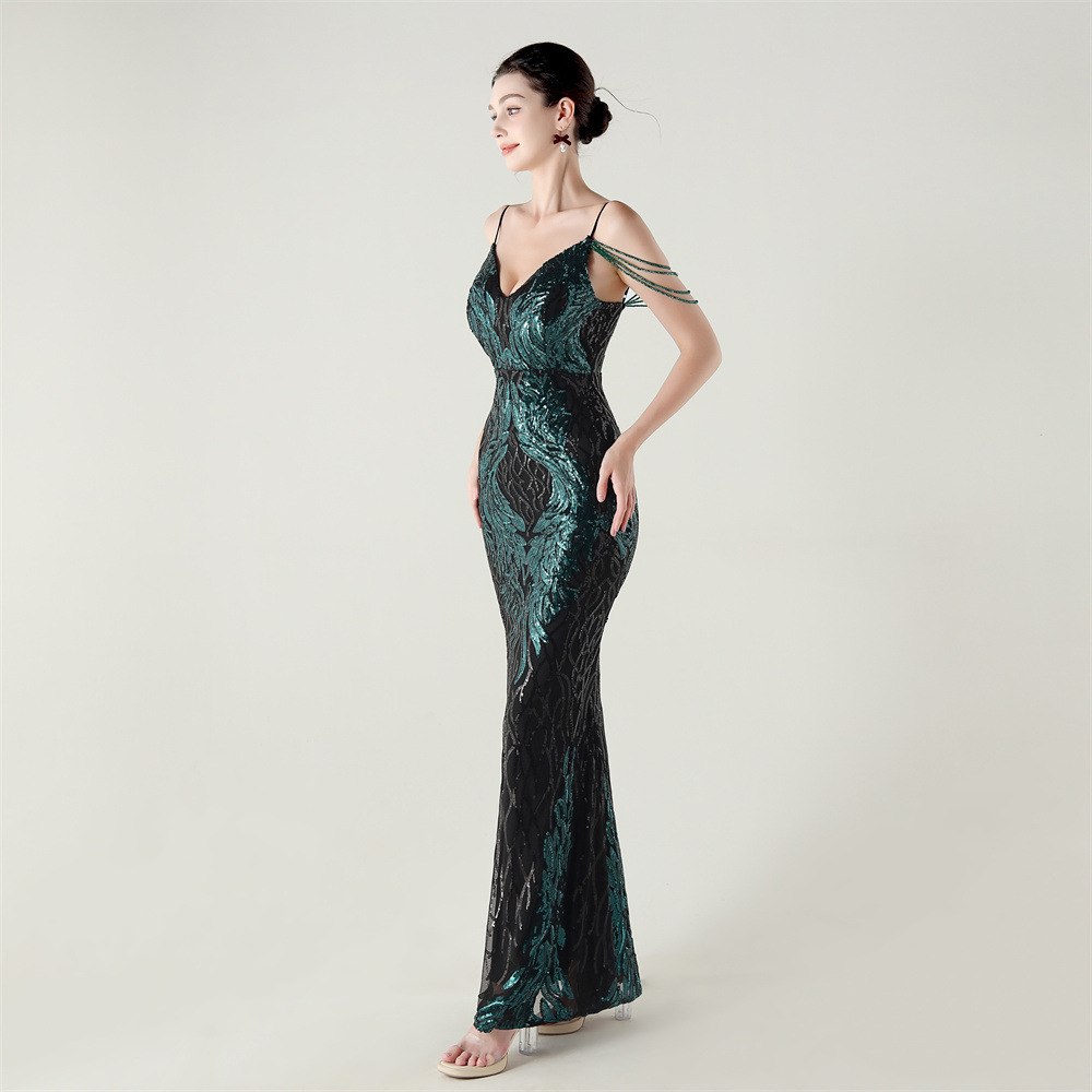 Colors preside drape perform V-neck evening dress