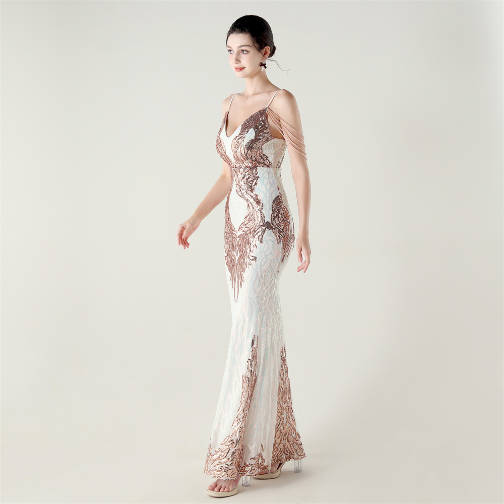 Colors preside drape perform V-neck evening dress