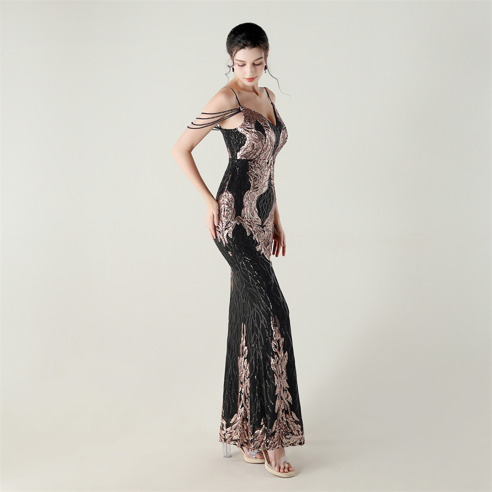 Colors preside drape perform V-neck evening dress