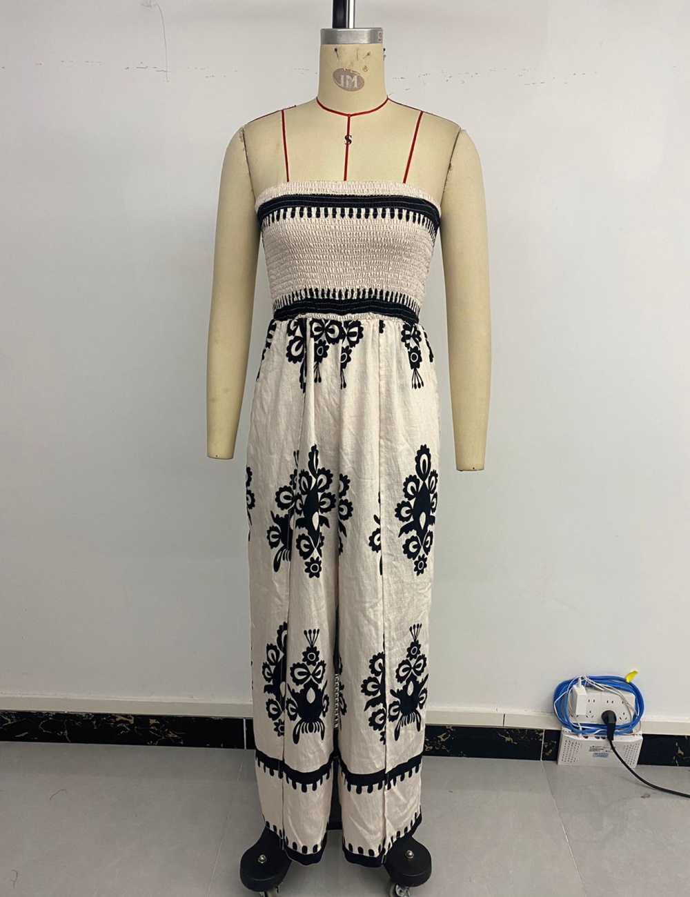 Wrapped chest vacation split printing wide leg jumpsuit