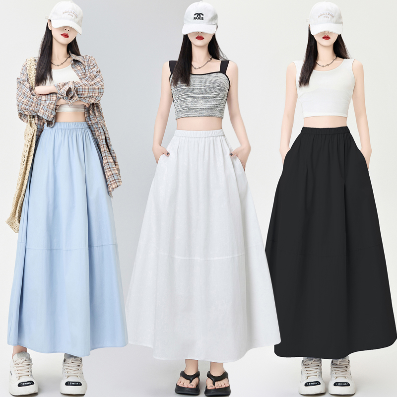 Bud high waist ice silk big skirt all-match summer skirt