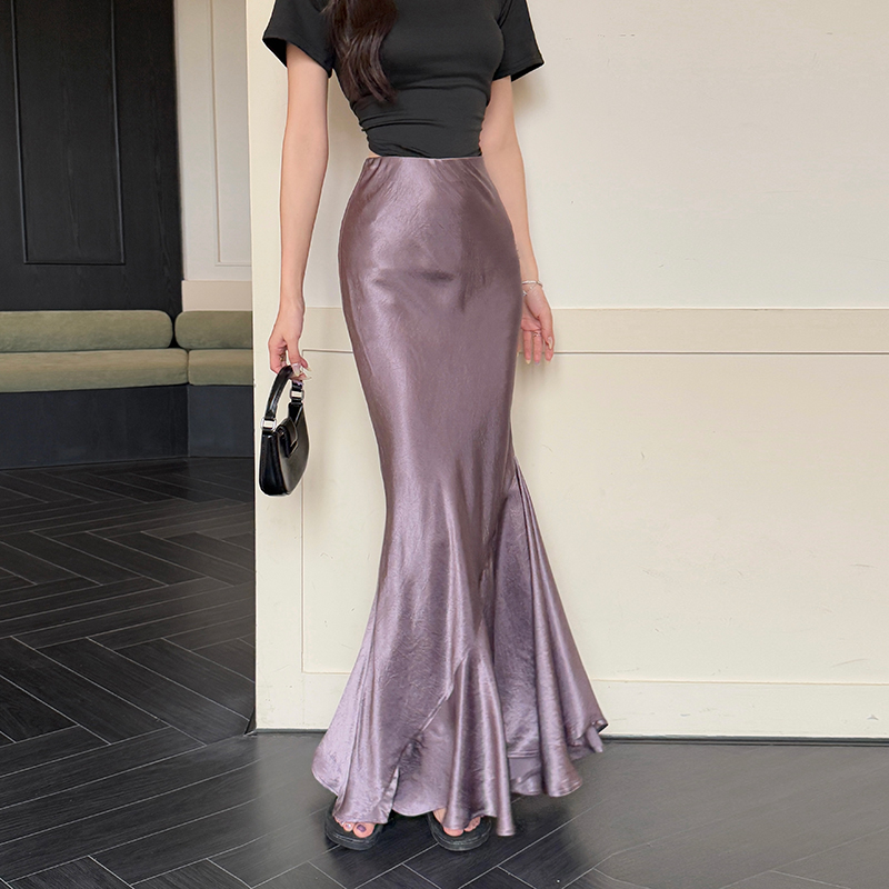Satin mermaid skirt summer irregular long skirt