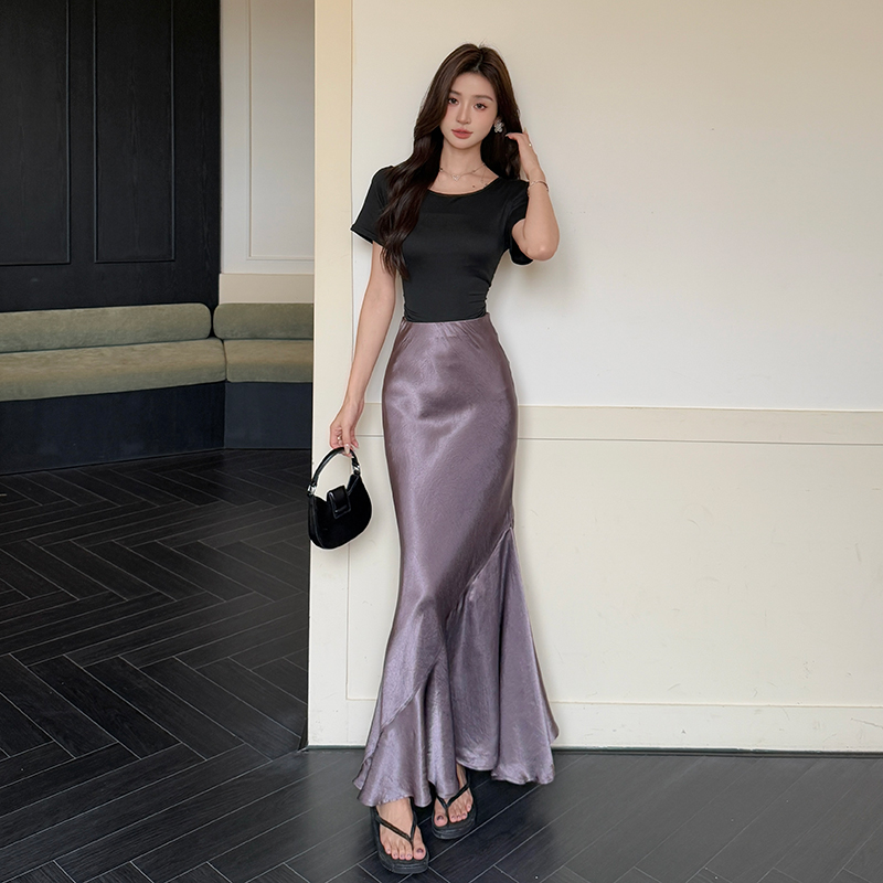 Satin mermaid skirt summer irregular long skirt