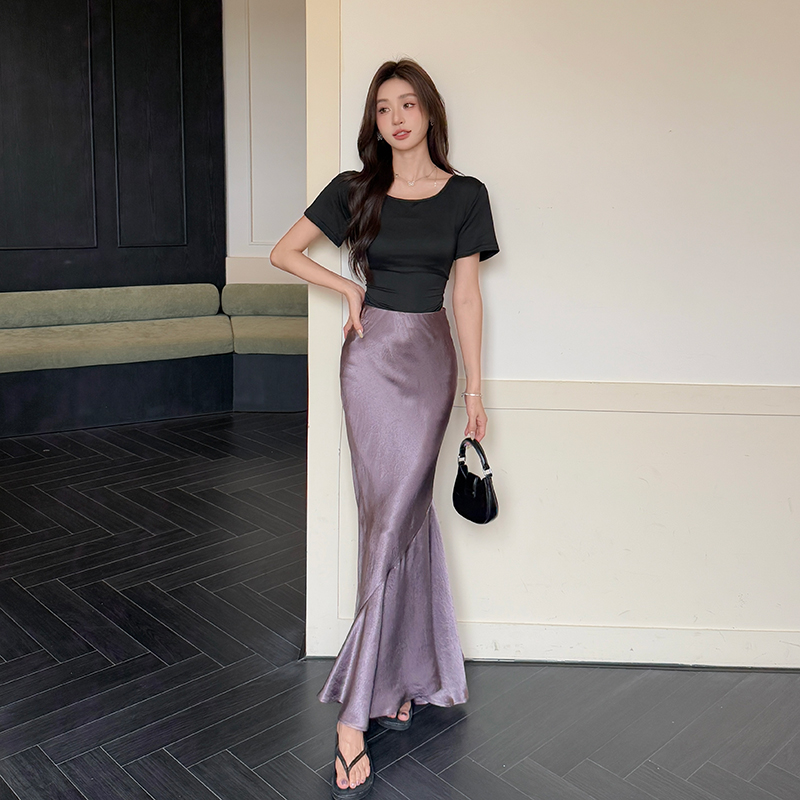 Satin mermaid skirt summer irregular long skirt