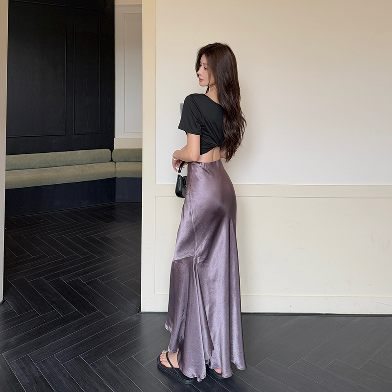 Satin mermaid skirt summer irregular long skirt
