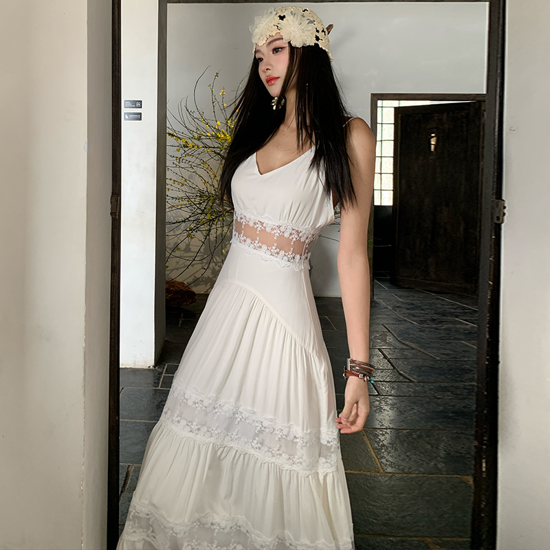 Sling temperament long dress vacation dress for women