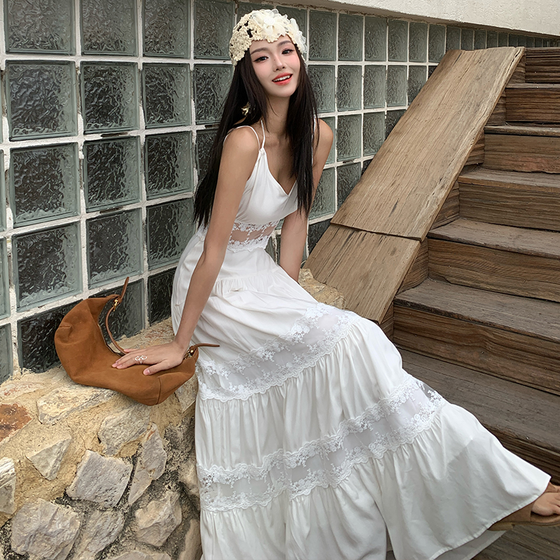 Sling temperament long dress vacation dress for women