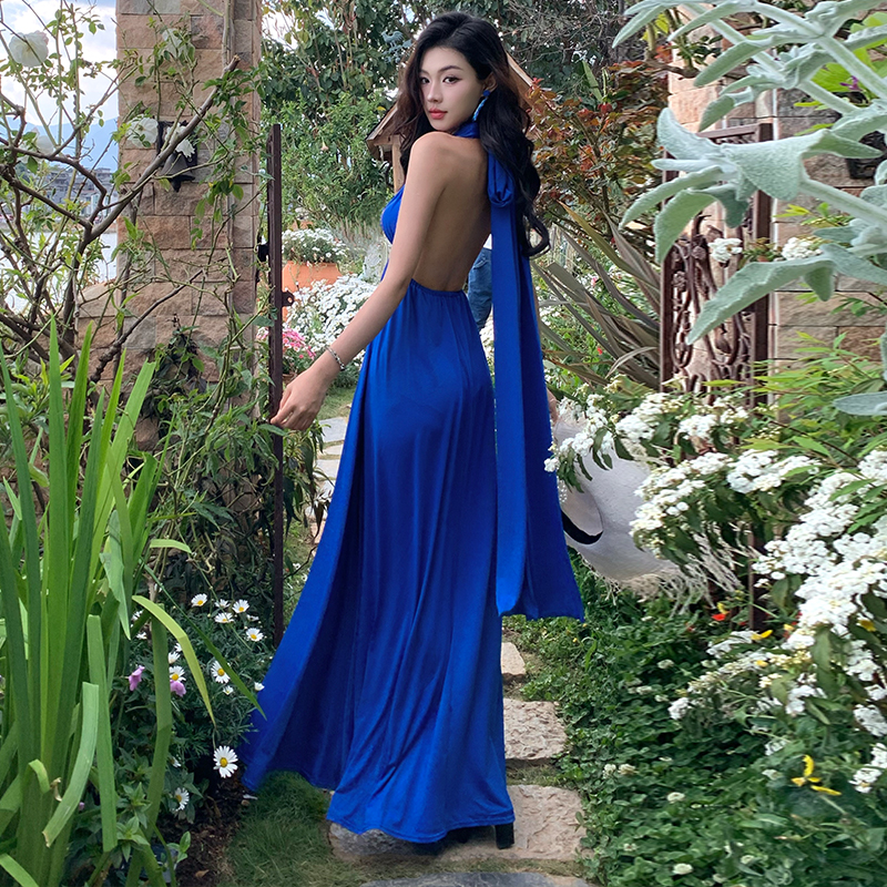 Multiple wear method V-neck long dress halter seaside dress