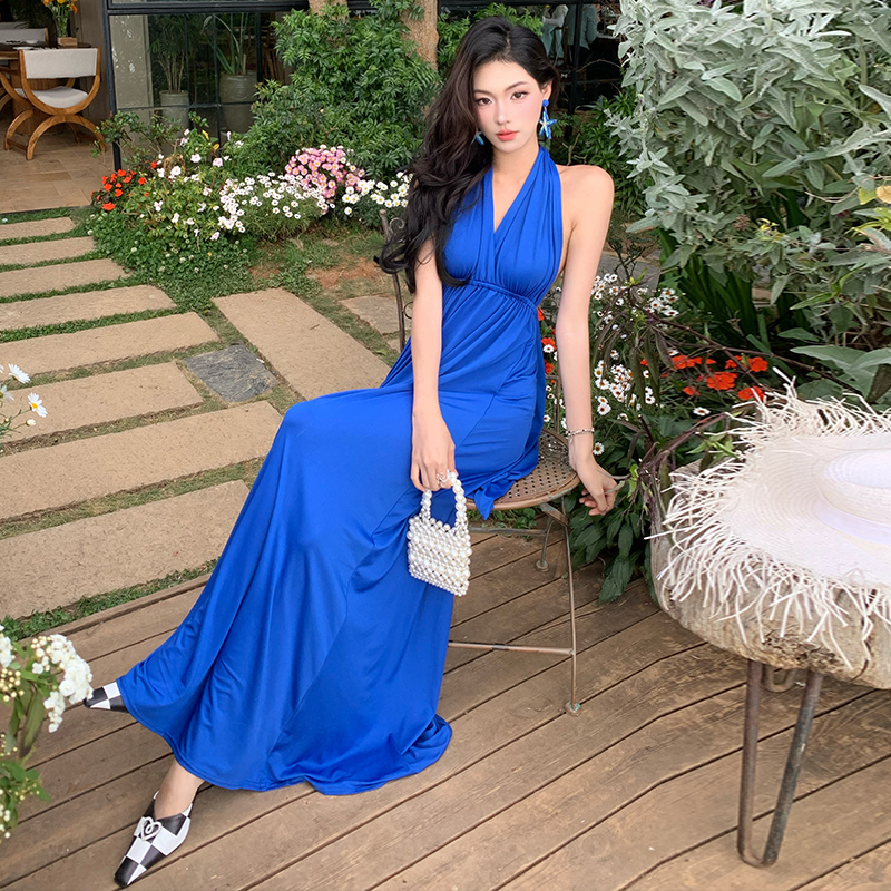 Multiple wear method V-neck long dress halter seaside dress