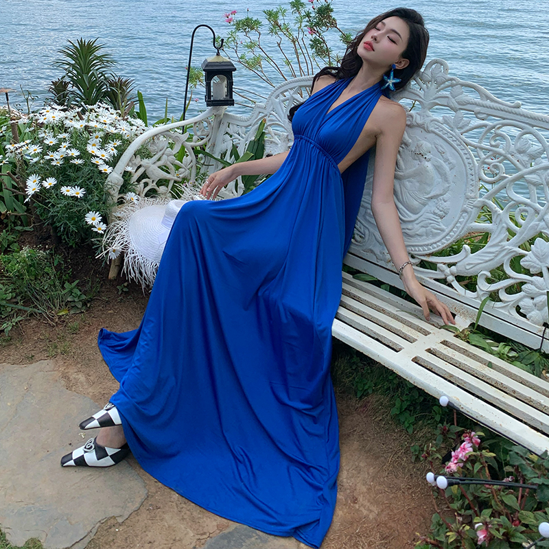 Multiple wear method V-neck long dress halter seaside dress