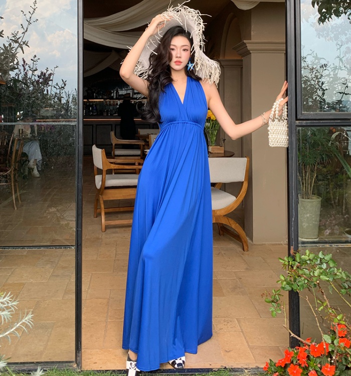 Multiple wear method V-neck long dress halter seaside dress