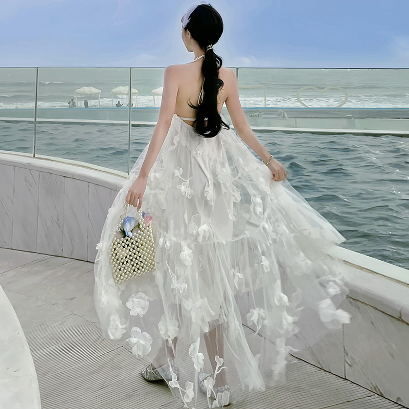 Loose colors sling V-neck vacation dress for women