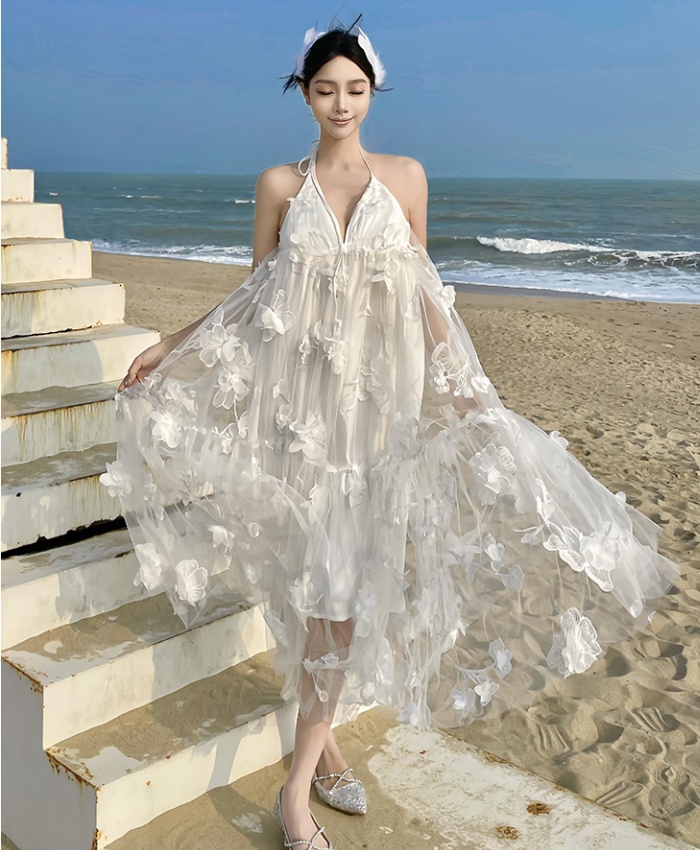 Loose colors sling V-neck vacation dress for women