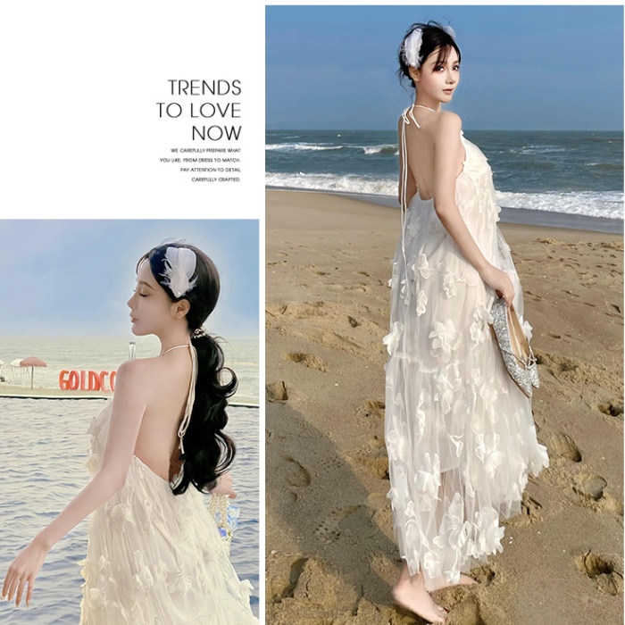 Loose colors sling V-neck vacation dress for women