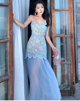 Seaside dress pinched waist long dress for women