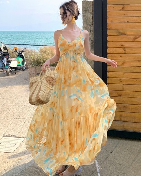 France style sling long dress big skirt durian dress
