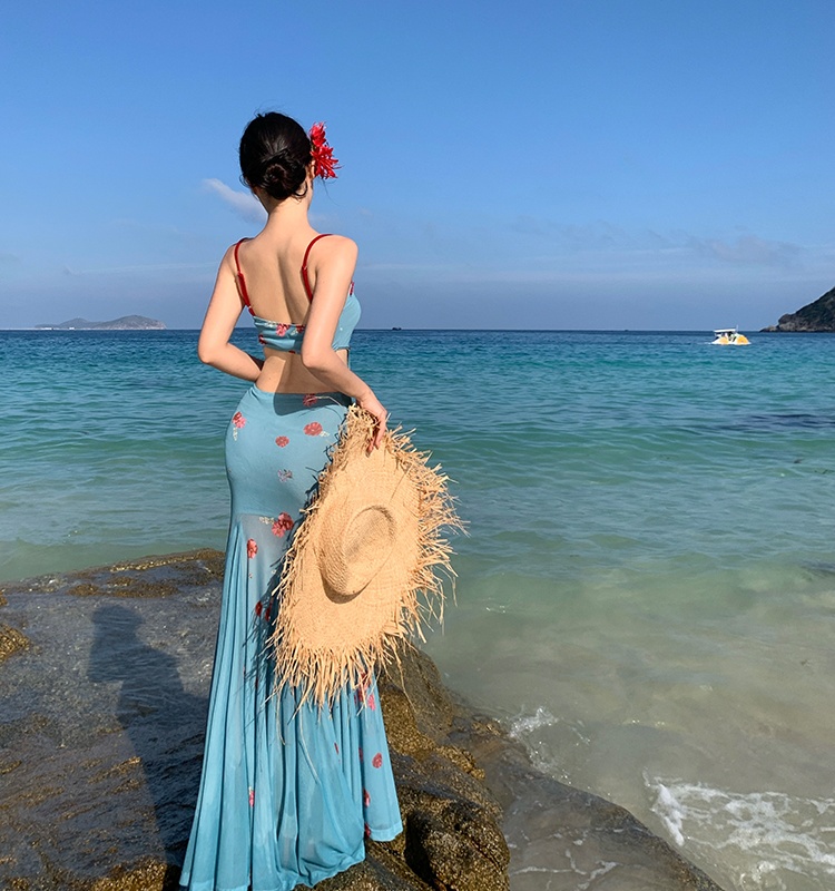 Slim vacation seaside long dress pinched waist summer dress