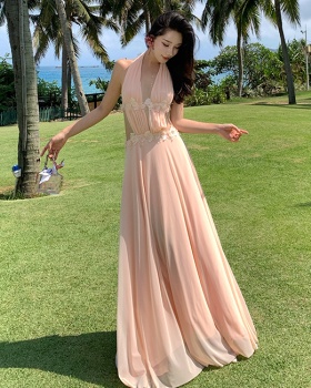 Halter vacation lace long dress mopping hollow dress