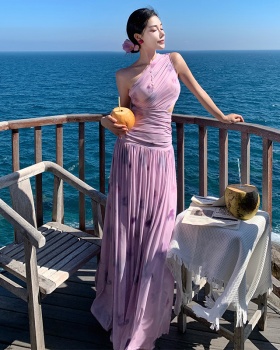 Pinched waist slim dress mesh long dress for women