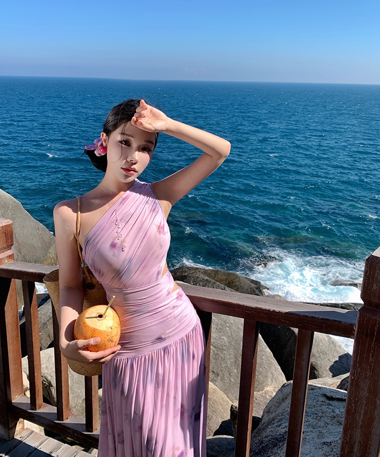 Pinched waist slim dress mesh long dress for women