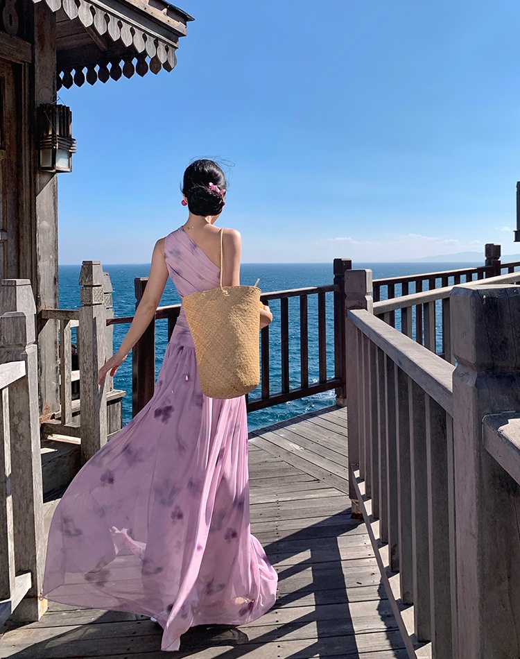 Pinched waist slim dress mesh long dress for women