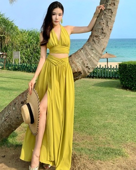 Vacation France style long dress halter dress for women