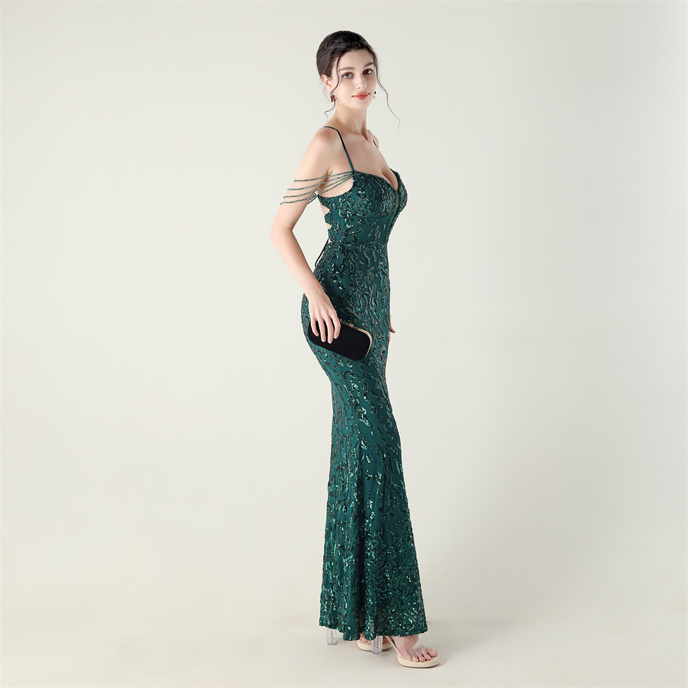 Sequins crystal dress banquet diamond evening dress