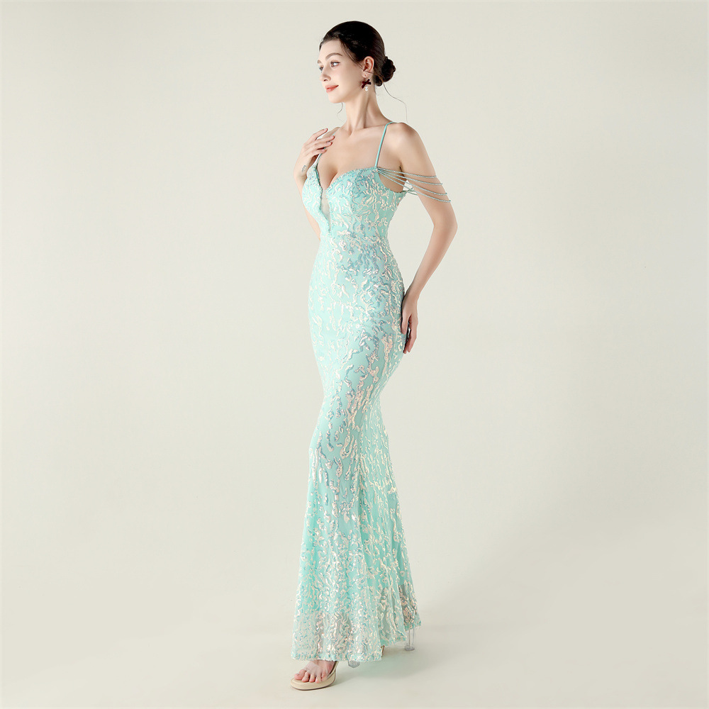 Sequins crystal dress banquet diamond evening dress