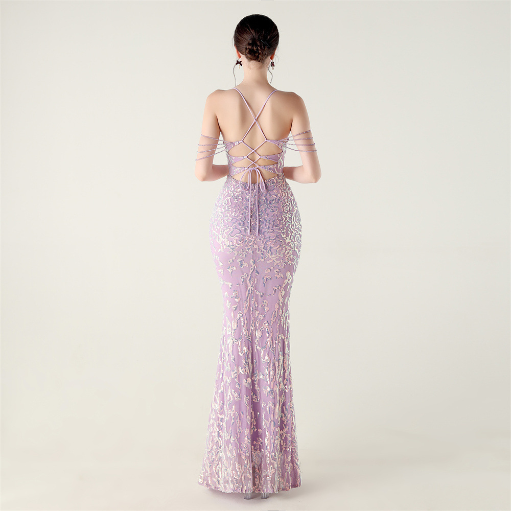 Sequins crystal dress banquet diamond evening dress